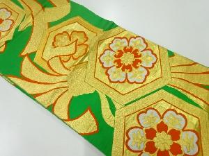 アンティーク　亀甲に花・束ね熨斗模様織出し袋帯（材料）